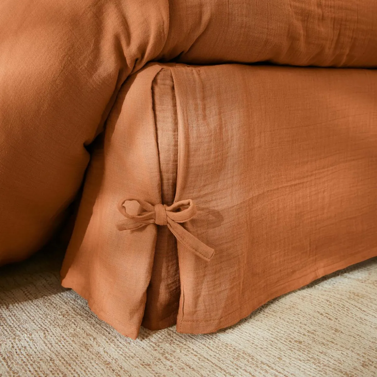 Cache-sommier Gaze de coton (180 x 200 cm) Gaïa Abricot