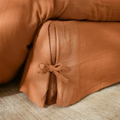 Cache-sommier Gaze de coton (160 x 200 cm) Gaïa Abricot