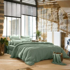 Cache-sommier Gaze de coton (180 x 200 cm) Gaïa Vert eucalyptus