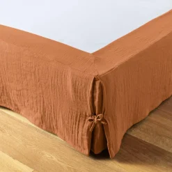 Cache-sommier Gaze de coton (90 x 190 cm) Gaïa Abricot