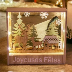 Cadre en bois lumineux à piles (H16 cm) Rennes Blanc chaud