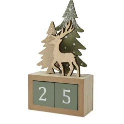 Calendrier de Noël cubes en bois (H18 cm) Cerf Naturel