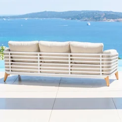 Canapé de jardin en aluminium 3 places Monte Carlo Blanc et taupe