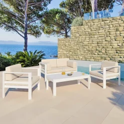 Canapé de jardin en aluminium 2 places Ostara Blanc et taupe