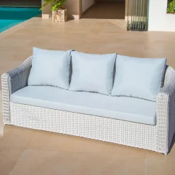 Canapé de jardin en résine tressée 3 places Calvi Blanc et gris clair