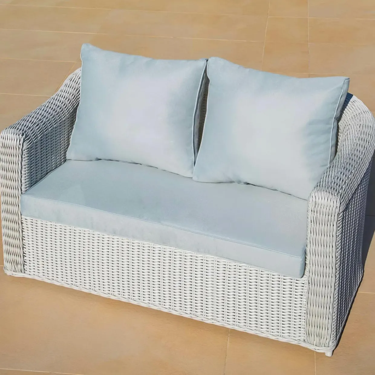 Canapé de jardin en résine tressée 2 places Calvi Blanc et gris clair