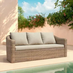 Canapé de jardin en résine tressée 3 places Calvi Sépia et taupe