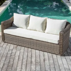 Canapé de jardin en résine tressée 3 places Calvi Sépia et beige