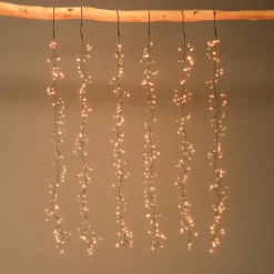 Cascade lumineuse 1 m 600 Micro LED câble noir 6 Descentes Blanc chaud doré