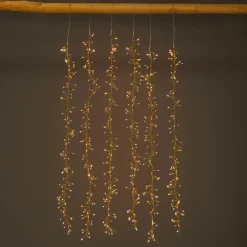 Cascade lumineuse 1 m 600 Micro LED câble or 6 descentes Blanc chaud et chaud doré