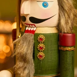 Casse-noisette en bois (H38 cm) Timothé la royauté Vert et bordeaux