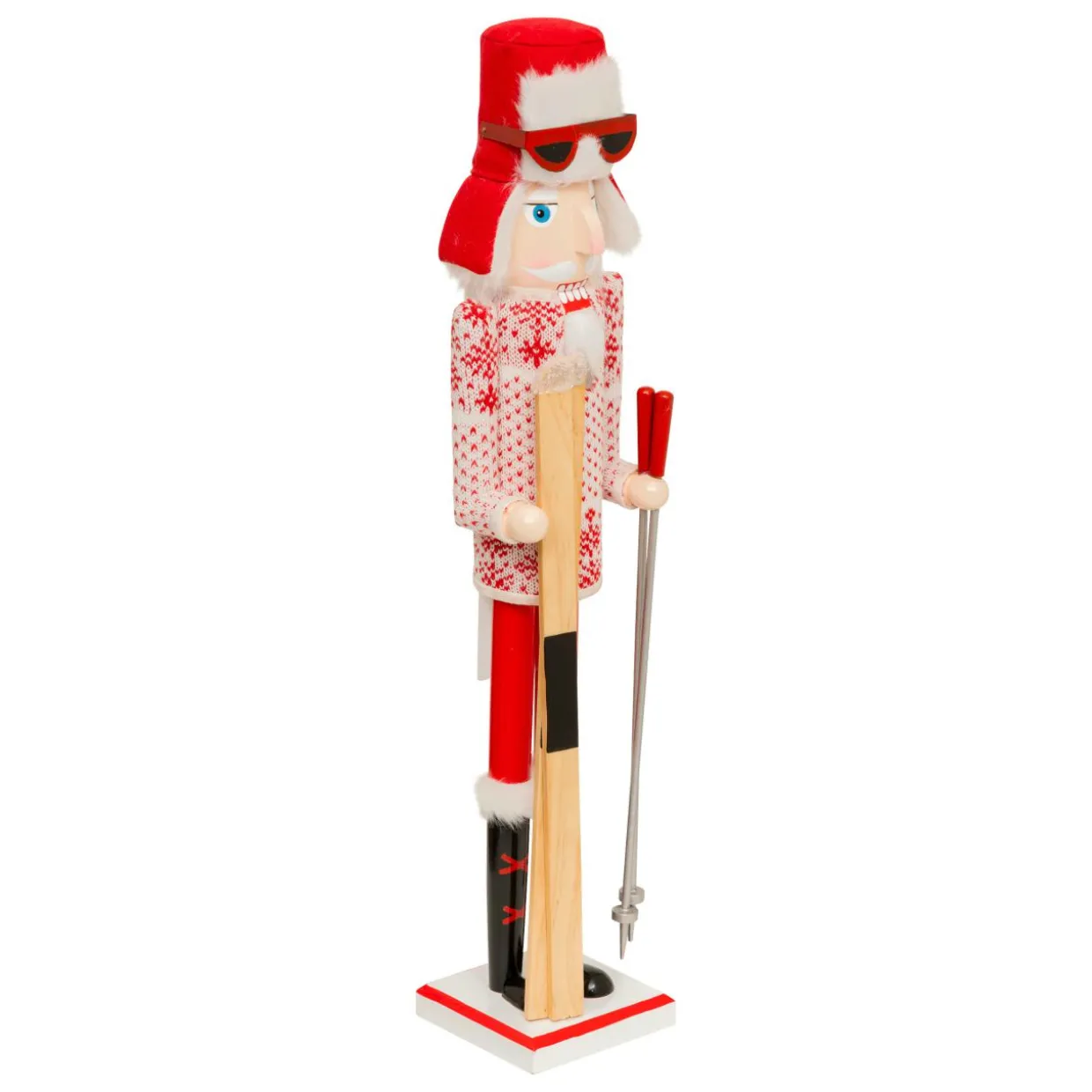 Casse-noisette en bois (H60 cm) Henri en ski Rouge et blanc