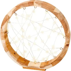 Cercle lumineux à piles 60 LED (D24 cm) Astre en bois Blanc chaud