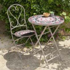 Chaise bistrot pliable en mosaïque Narbonne Taupe et rose