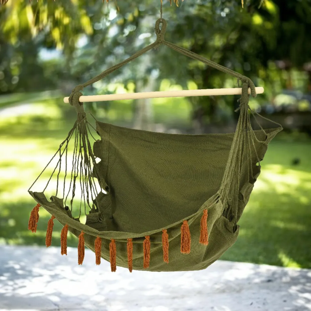 Chaise Hamac à suspendre à franges Vert kaki