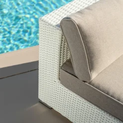 Chauffeuse de jardin en résine tressée 2 places Palma Blanc et taupe