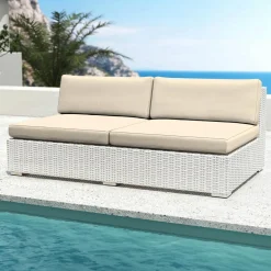 Chauffeuse de jardin en résine tressée 2 places Palma Blanc et beige