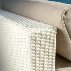 Chauffeuse de jardin en résine tressée Palma Blanc et taupe