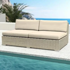 Chauffeuse de jardin en résine tressée 2 places Palma Gris et beige