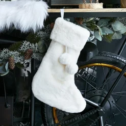 Chaussette de Noël (H45 cm) Fourrure et pompons