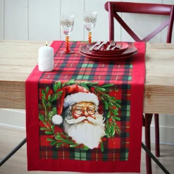 Chemin de table en coton (150 x 45 cm) Père Noël Harold Bordeaux