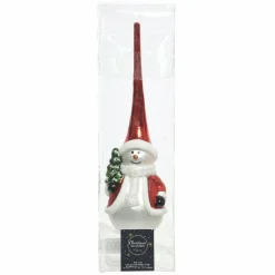 Cimier de sapin en verre Bonhomme de neige Rouge
