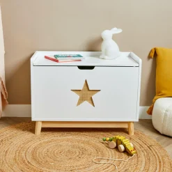 Coffre à jouet avec couvercle enfant bois (H51 cm) Stars Blanc