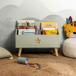 Coffre à jouet ouvert enfant bois (H44 cm) Stars Vert