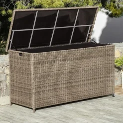 Coffre de rangement extérieur en résine tressée Calvi Sepia