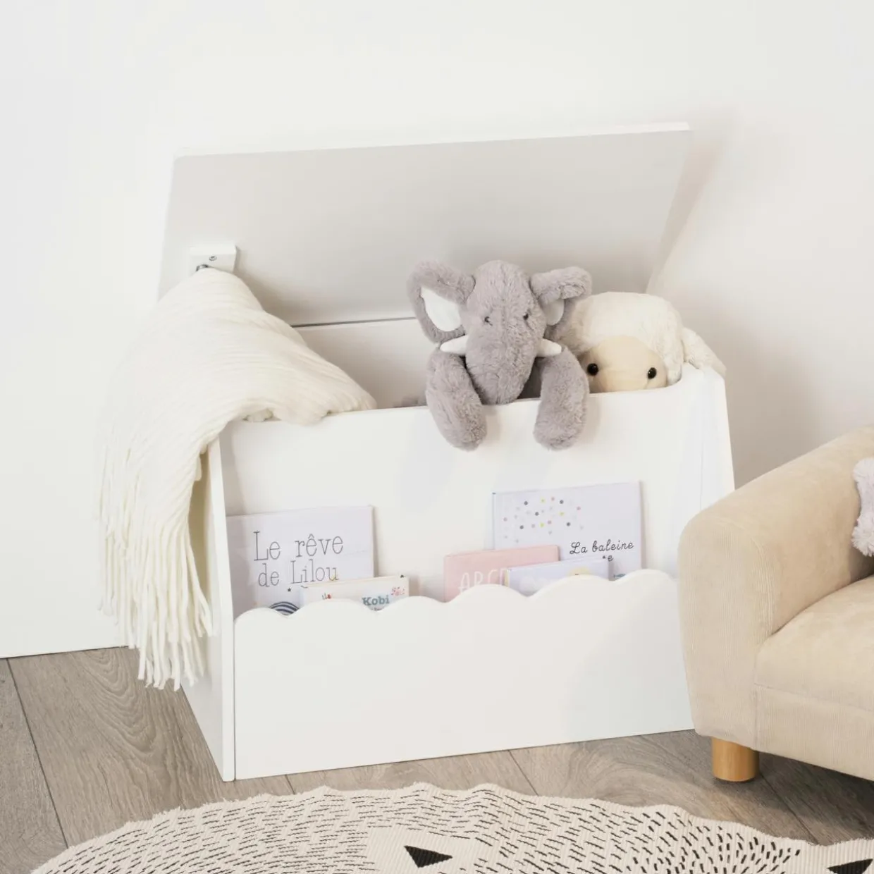 Coffre enfant bois (H38 cm) Evan Blanc