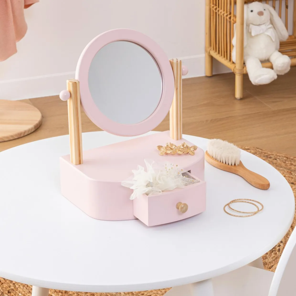 Coiffeuse à poser enfant bois (H28 cm) Louna Rose