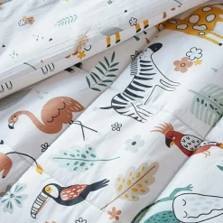 Couette imprimée enfant coton et deux taies d'oreiller (240 x 220 cm) Savane Multicolore