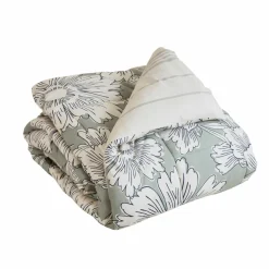 Couette imprimée et deux taies d'oreiller coton (200 x 200 cm) Lara Vert