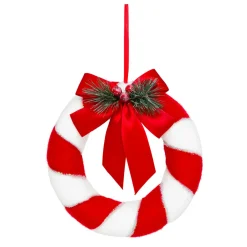 Couronne de Noël (D23 cm) Festive rayée Rouge et blanc