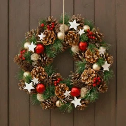 Couronne de Noël (D35 cm) Houx baies et étoiles