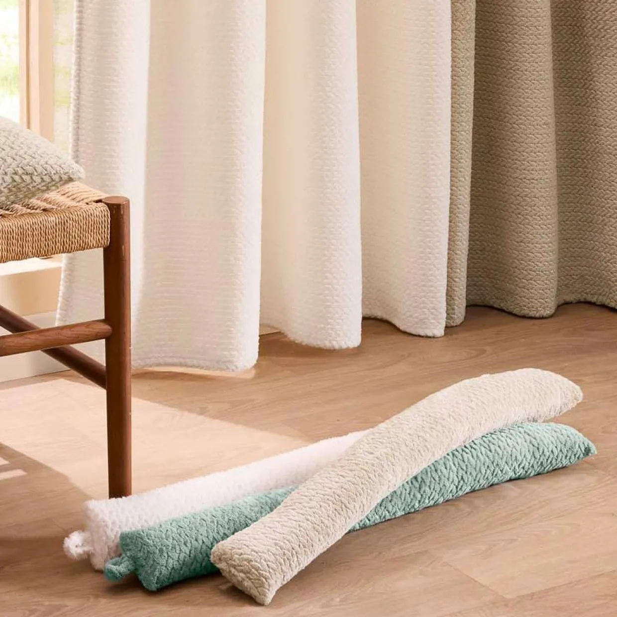 Coussin bas de porte flanelle (80 x 10 cm) Flanela Ecru