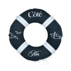 Coussin bouée en coton (50 cm) Bordemer Bleu marine