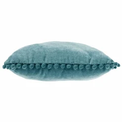 Coussin carré (40 x 40 cm) Pompons Bleu canard