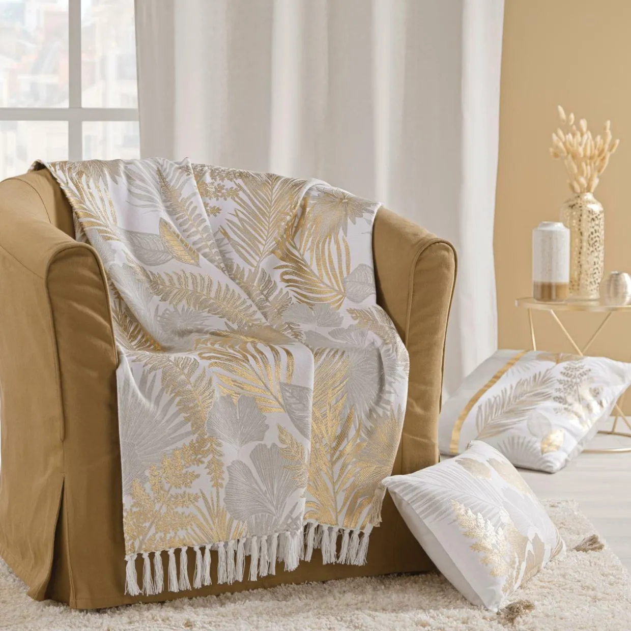 Coussin carré coton (50 x 50 cm) Melisse Or