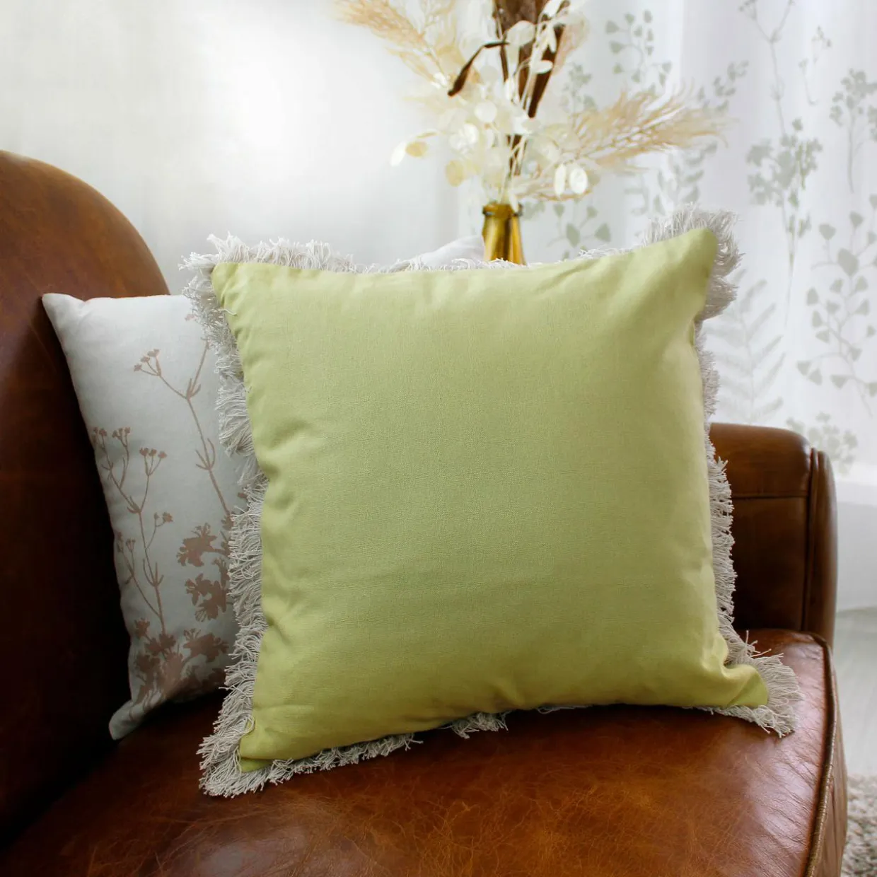 Coussin carré coton (40 x 40 cm) Herbier uni Vert tilleul