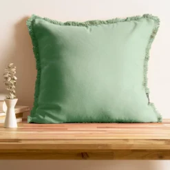 Coussin carré coton (45 x 45 cm) Pixel franges Vert menthe