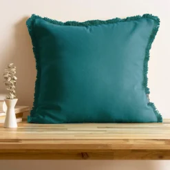 Coussin carré coton (45 x 45 cm) Pixel franges Bleu canard