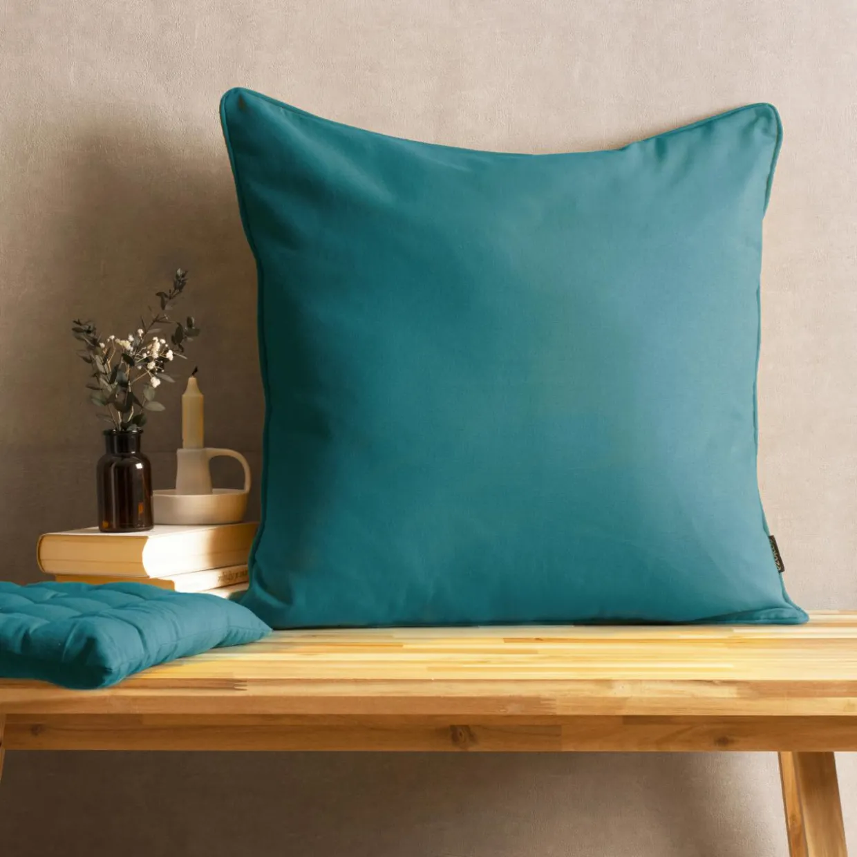 Coussin carré coton (60 x 60 cm) Pixel Bleu canard