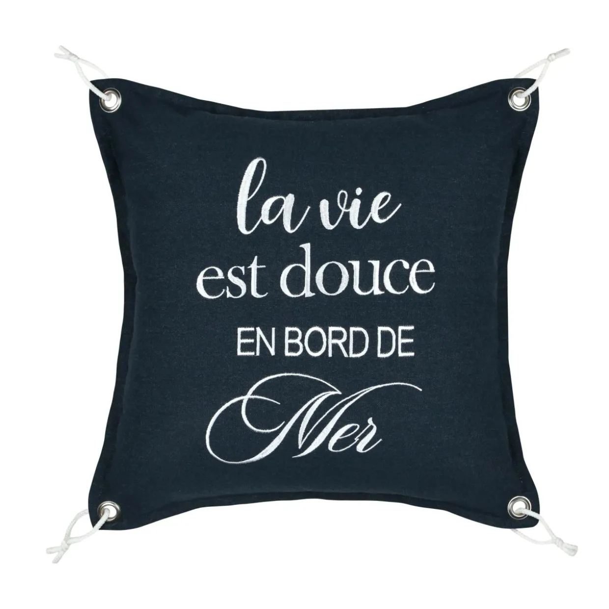Coussin carré coton (50 x 50 cm) Bordemer Bleu marine
