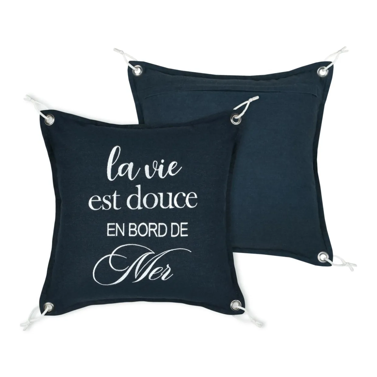 Coussin carré coton (50 x 50 cm) Bordemer Bleu marine