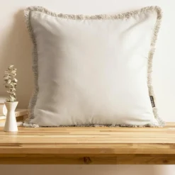 Coussin carré coton (45 x 45 cm) Pixel franges Beige