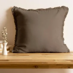 Coussin carré coton (45 x 45 cm) Pixel franges Taupe
