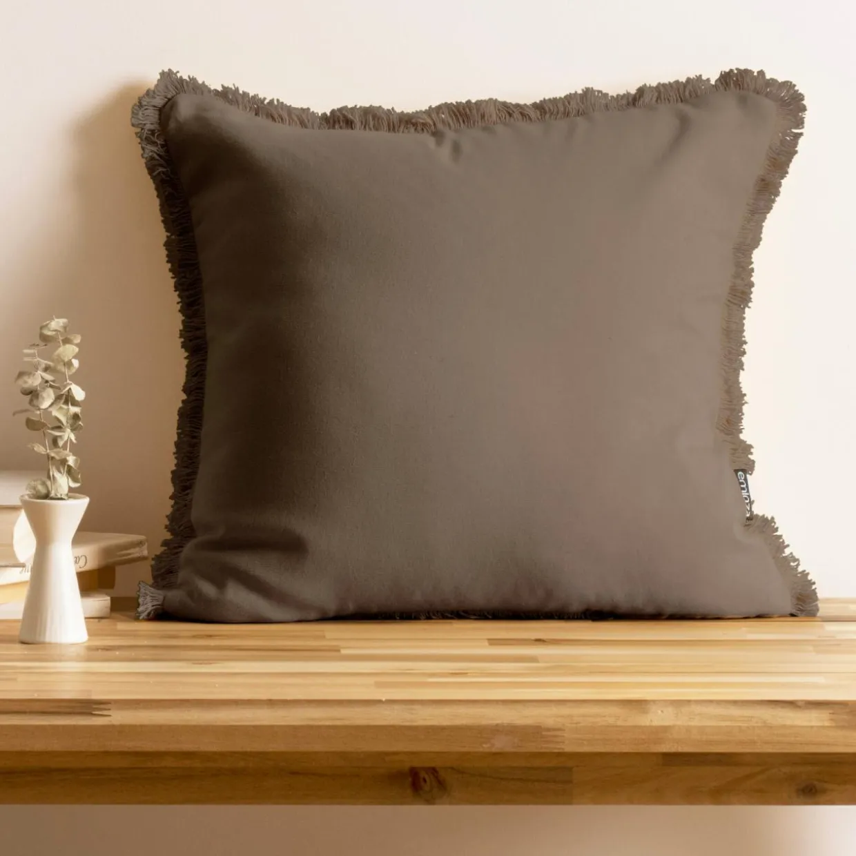 Coussin carré coton (45 x 45 cm) Pixel franges Taupe