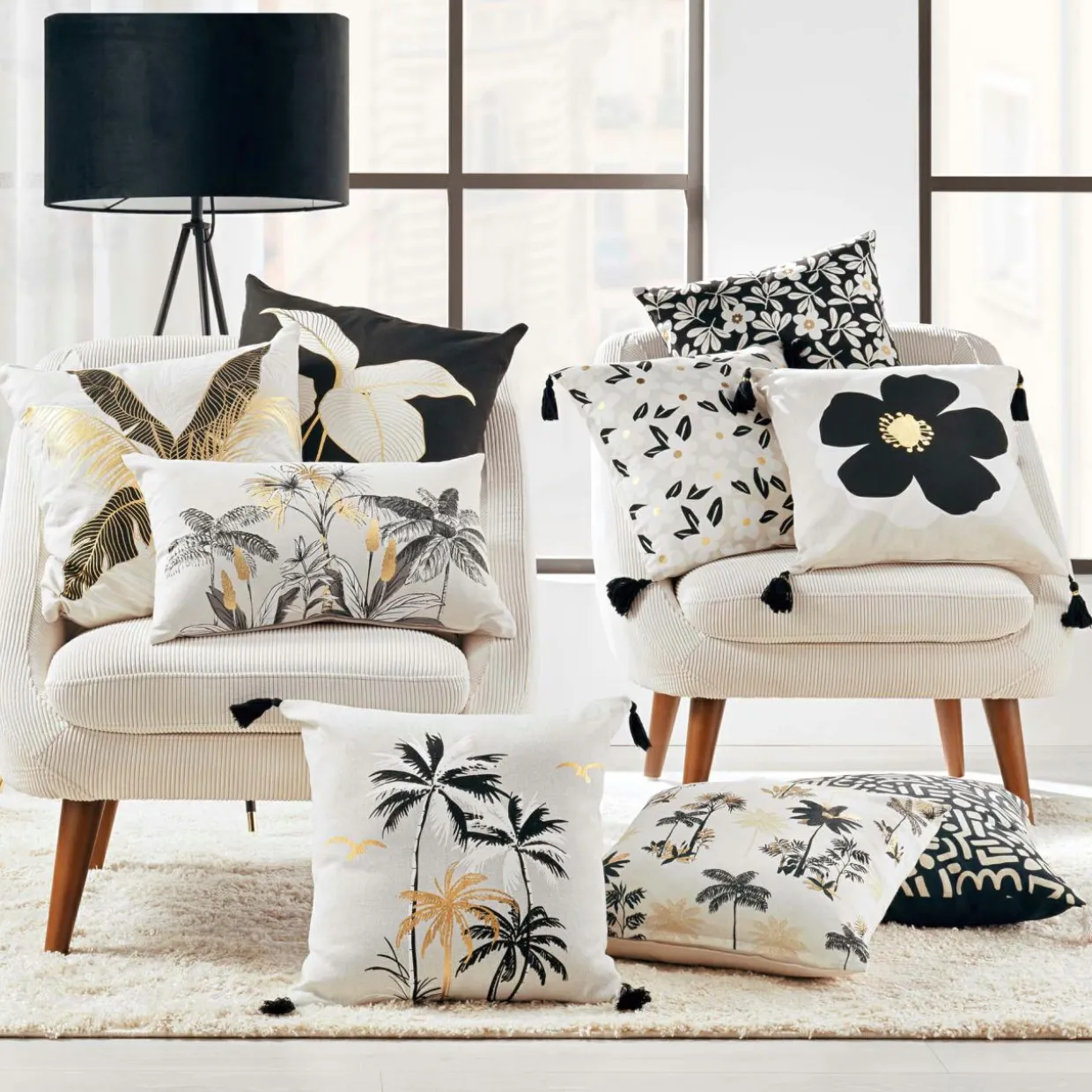 Coussin carré coton (45 x 45 cm) Jill Noir