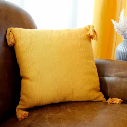 Coussin carré coton recyclé (40 x 40 cm) Bombay Jaune moutarde